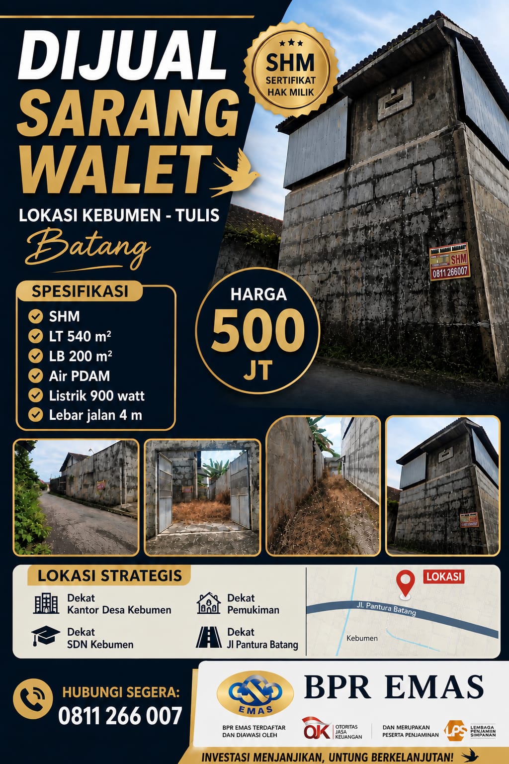 Dijual Gedung Sarang Walet Lokasi Strategis di Batang