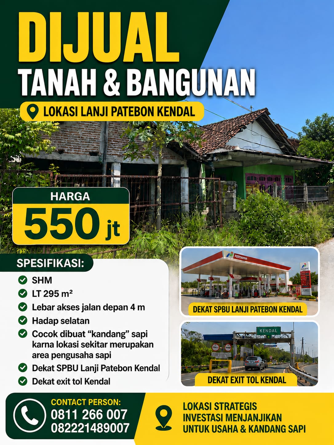 Dijual Tanah & Bangunan Strategis di Lanji Patebon Kendal