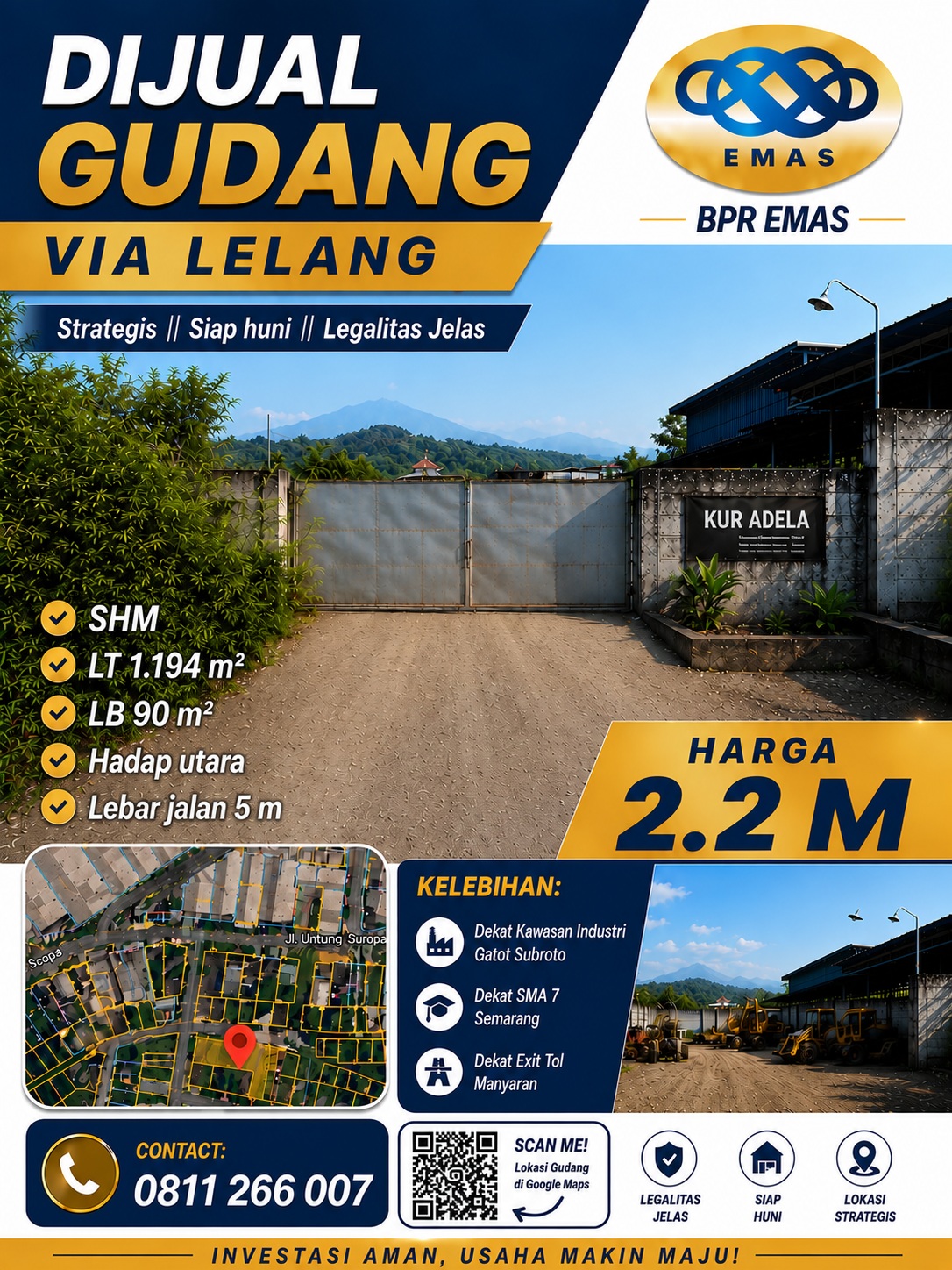 Dijual Gudang Strategis Via Lelang - Dekat Tol Manyaran Semarang